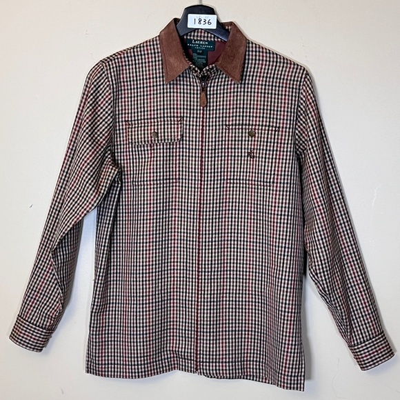 Lauren Ralph Lauren Worsted Wool Zip Check Shacket Shirt - Women's Size PP - Tan - Picture 1 of 9
